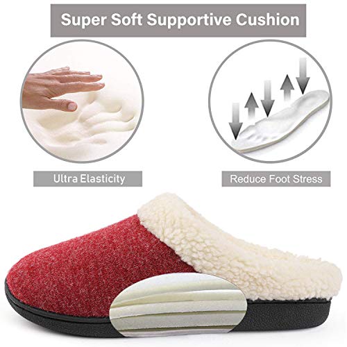 Wishcotton Women's House Slippers With Memory Foam, Ladies Slip On Nonslip Indoor Bedroom Slippers With Rubber Soled, Warm Cozy Fuzzy Sherpa Fleece Lined Winter Home Shoes, Wine, 6.5-7.5 Us #TOP1