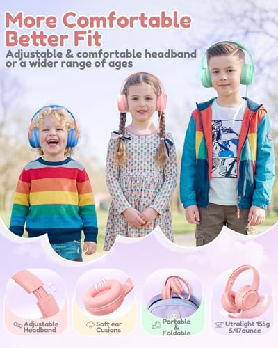 Image of awatrue USB-C Kids Headphones with Mic - 85 /94dB Volume Limiter, Foldable Wired Toddler Headphones for Boys & Girls, Over-Ear Type-C Kid Headphones for School, Travel, lPad, Tablet & Smartphones