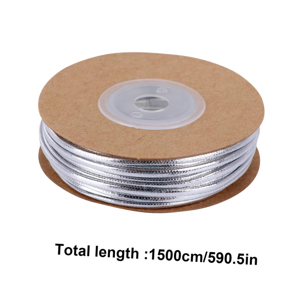 Cordino Pelle Argento 15m Intrecciato 2Mm per Creazioni Fai da Te Accessori per Braccialetti e Collane Adatto a Lavori Manuali