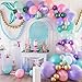 Mermaid Balloon Garland Arch Kit, Pastel Pink Purple Teal Blue Clear Latex Balloons with Mermaid Tail Seashell Foil balloons, for Girls Little mermaid Party Decorations Under the Sea Birthday Supplies