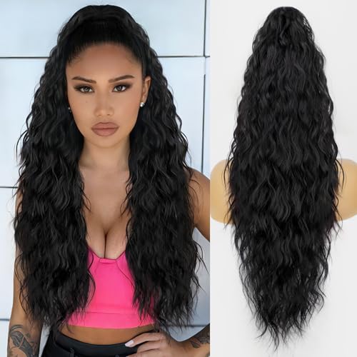 ORSUNCER 26" Curly Ponytail Extension Clip-On Black