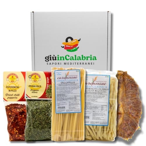Box della Nonna Tita: Maccheroncini Calabresi, Tagliatelle, Peperoncino, Soppressata, Origano - Sapori Mediterranei