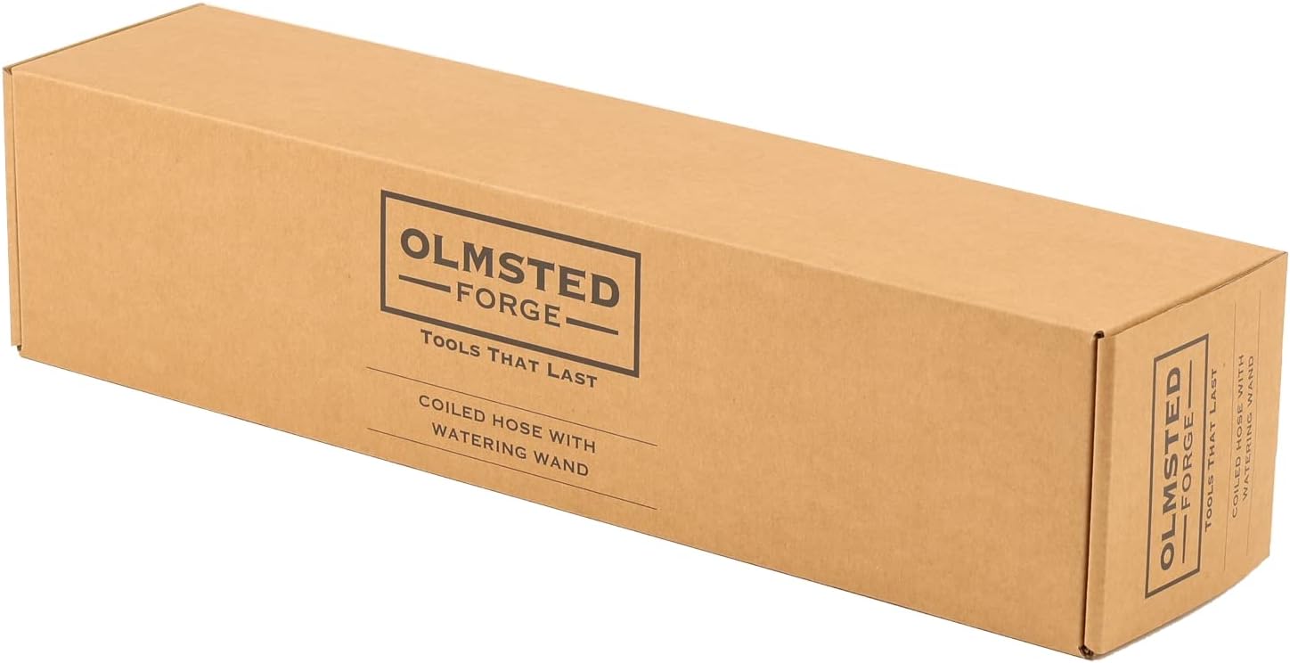 Olmsted Forge Hose Kit: 3/8" ID x 25' HP Quality Coiled Hose (Charcoal Gray) with Cork Handle 8-Pattern Watering Wand