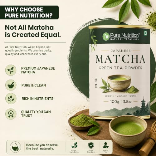 Image of Pure Nutrition Japanese Matcha Green Tea Powder | Matcha Green Tea for Weight Loss | Premium Culinary Grade Matcha for Latte, Smoothie & Baking | Smooth, Vibrant, Rich in Antioxidants | Natural Energy & Metabolism Support | Vegetarian | 100g