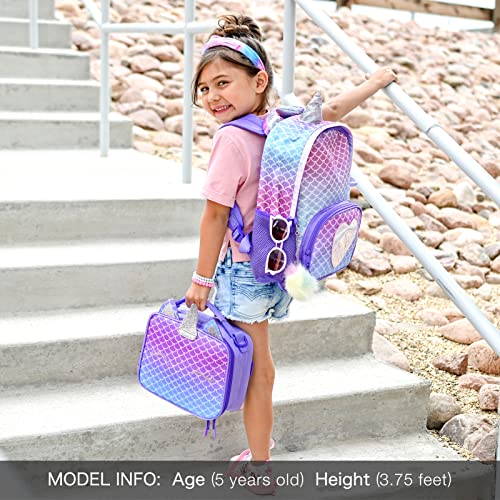 Mibasies Girls Backpack For Kids, Unicorn Backpack For Girls, Glitter Rainbow Elementary School Backpack(Purple Mermaid) #TOP1