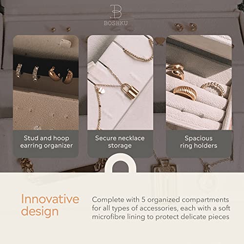 Travel Jewelry Organizer Jewelry Box – Luxurious, Compact Jewelry Travel Organizer W/Necklace Holder, Earring Organizer, Ring Holder, Hidden Compartments Jewelry Roll Case W/ 5X Capacity! (Beige) #TOP3