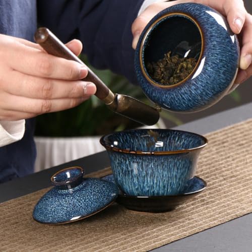 Taza de té de cerámica azul vintage de 140ml con diseño delicado para hostelería 6