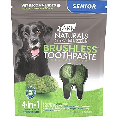 Ark Naturals Gray Muzzle Brushless Toothpaste, Senior Dog Dental Chews for Large Breeds, Vet Recommended for Plaque, Bacteria & Tartar Control, 1 Pack Cover