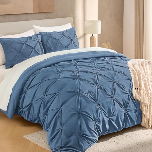 Image of Andency Full Pinch Pleat Comforter Set (79 inchx90 inch),3 Piece Lightweight Pintuck Bedding Comforters & Sets, Fluffy Down Alternative Comforter with 2 Pillow Shams for All Season,Ocean Blue