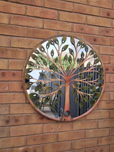 Inspirational Gifting Beautiful green leaf tree of life metal framed wall mirror for your home or garden - 64cm diameter