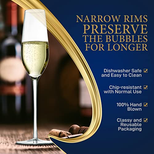 Nutrichef 7Oz Crystal Champagne Flutes - Set Of 2 Elegant Tall Long Stem Clear Stemmed Glass Drinkware W/Narrow Rims, Seamless Bowl, Lead-Free, Dishwasher Safe Sparkling Wine Stemware #TOP2