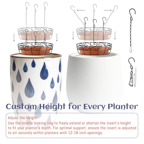 Adjustable Planter Inserts for Large Pots, Fits for 12" -18" Plant Risers for Inside Pots, Black Planter Insert with Hooks and Pot Saucers, Chain Pot Fillers for Different Taper Pots (2, Black) by Verdanzia - Image 4