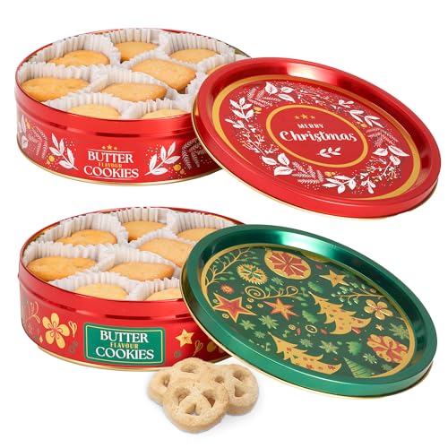Boîte de biscuits au beurre de Noël 340g – design aléatoire – assortiment de bonbons, aux arômes naturels – boîte métallique festive avec biscuits pour l’Avent et Noël
