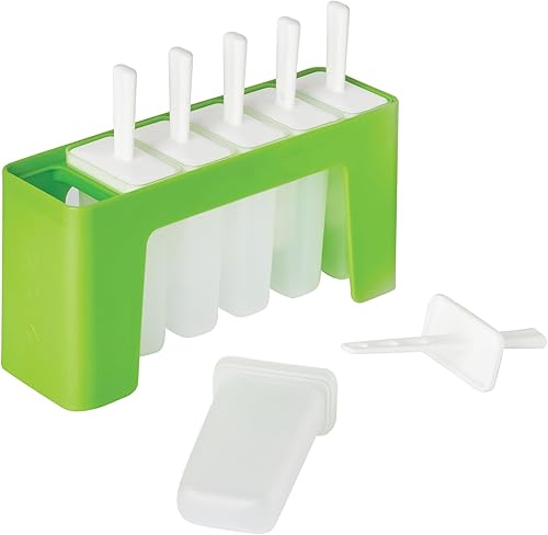 Vista 13 de Tovolo Moldes modernos de silicona para paletas con bandeja (manzana caramelo), moldes para paletas de hielo con 6 cavidades para paletas de hielo