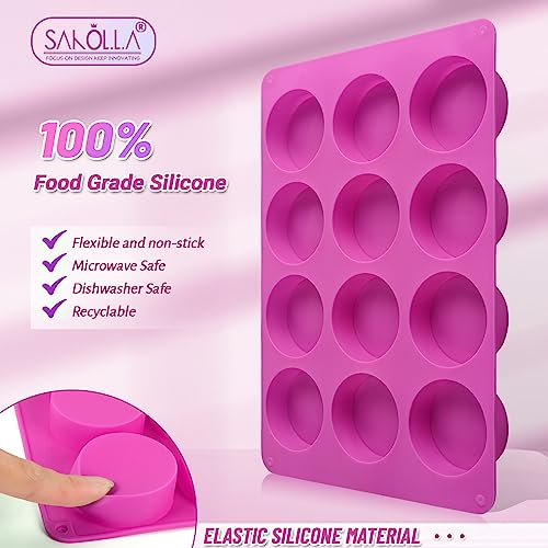 Image of Sakolla 3 Pcs Round Chocolate Cookie Molds, 12-Cavity Cylinder Silicone Molds for Chocolate, Cake, Candy, Pudding, Mini Soap (2 Rose Red+1 Blue)