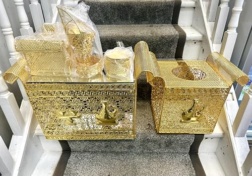 Traditional Ethiopian Eritrean Coffee Table Set, Gold-Tone Decorative Rekebot