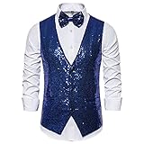 FRLISR Anzug Weste - Glänzendes Blau Paillettenkleid Westen Herren Slim Fit V-Ausschnitt Glitzer Smoking Weste Herren Hochzeit Bühne Prom Weste Ärmellos Anzug Weste,Blau,M