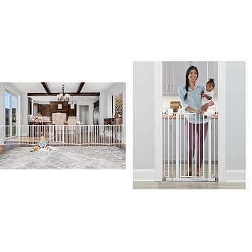 Regalo 192-Inch Super Wide Adjustable Baby Gate and Play Yard, 4-in-1, Bonus Kit, 4 Count Pack of 1 & Easy Step 36" Extra Tall Walk Thru Baby Gate, Includes 4-Inch Extension Kit, 4 Pack