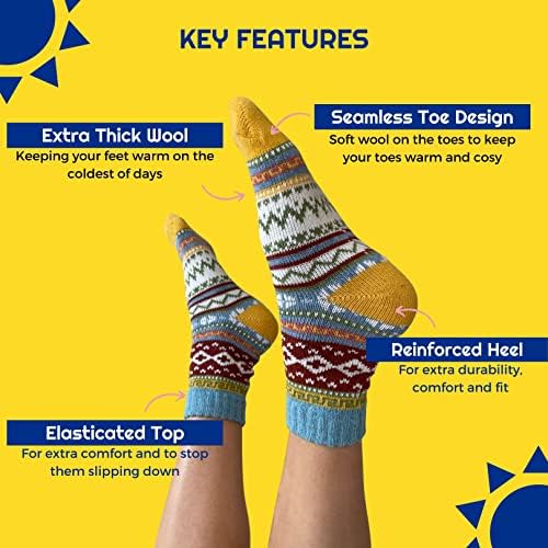 SUNNY SOCKS 5 Pair Womens Winter Socks | Premium Ladies Thermal Socks | Fuzzy Cosy Warm Ladies Socks | Unique Designed Womens Socks | Comfortable Soft Top Socks | Thick Breathable Socks