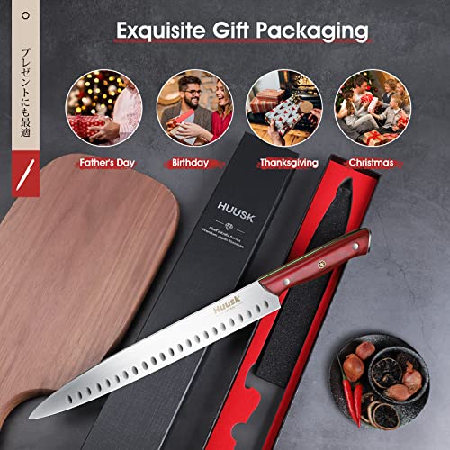 Huusk Japan Knife 11 Inch Carving Knife For Meat Brisket Slicing Knife With Sharp Edge Professional Chef Knife With Full Tang Handle For Home And Restaurant Use Christmas Gift #TOP5