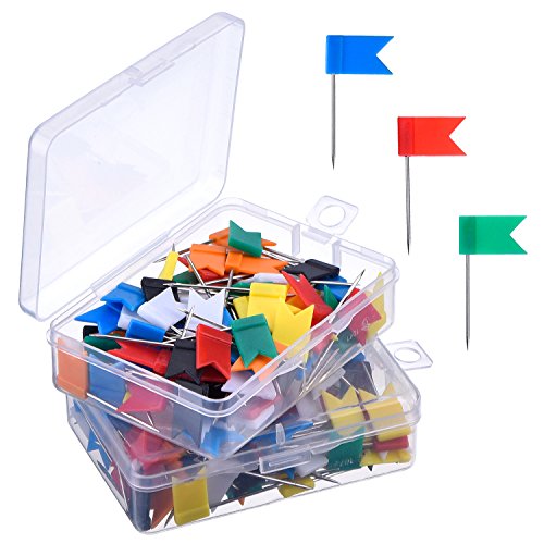 Outus 200 Pieces Map Flag Push Pins Tacks in 2 Box, Assorted 7 Colors