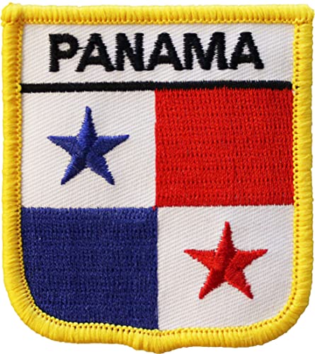 Panama Flag Embroidered Iron on/Sew on Shield Patch with Gold Trim