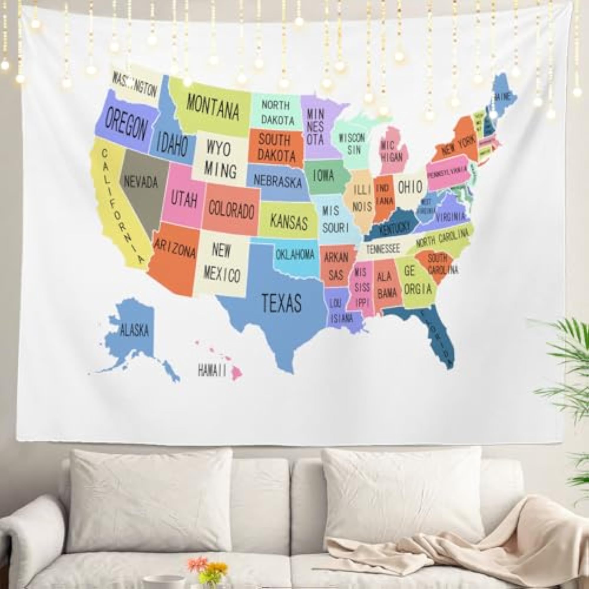 USA Map Wall Tapestry, Geographical Wall Hanging
