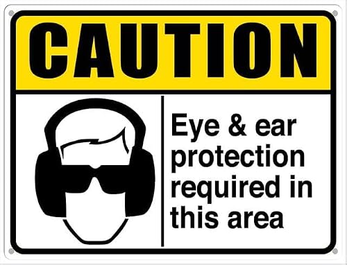 Caution Eye & Ear Protection Required Aluminum Tin Sign 8"x12" For Homeowners, Coffee Bar Staff - Home Coffee Bar Wall Decor