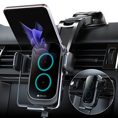ZEEHOO DUOXX Wireless Car Charger,Dual Coils 15W Qi Fast Charging Car Mount, Dashboard, Air Vent Wireless Phone Holder Auto-Clamping for iPhone 14 13 12 Pro Max,Samsung Z Flip 4 3 5G S23+,etc