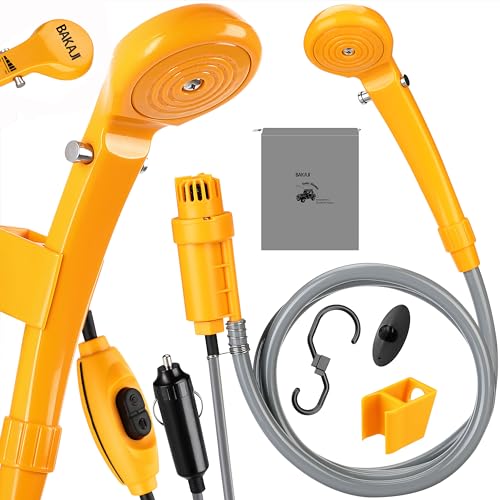 Bakaji Doccia da Campeggio Portatile Da Viaggio 12V Cavo Alimentazione Tubo Flessibile 5m Lavaggio Auto Giardino Con Pompa Immersione Sistema Lavaggio Portatile Kit Doccia Soffione Mobile Con Ganci