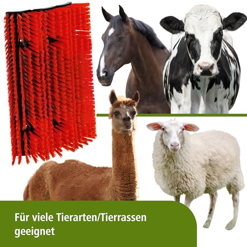 Kerbl Kratzbürste flexibel, Viehbürste, Rinderbürste, rot, 5,5cm Polyamidbürsten, 30x9,5x43cm, Rinder, Kälber, Pferde, Fellpflege, inkl. Befestigung