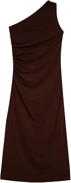 DeFacto Bodycon Vücudu Saran Basic Düz Tek Omuzlu Midi Elbise