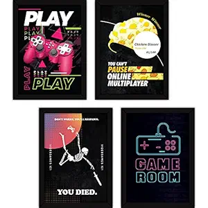 FATMUG Framed Gaming Posters Wall Paintings for Home and Office Decor, With Glass, A4 - Set of 4 ,multicolor