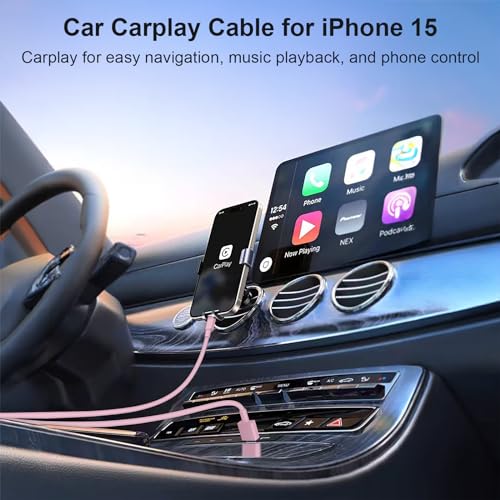 Image of USB to USB C Cable for iPhone 17 16 15 Type C Carplay 2Pack 5FT Cable Pink | Fast Charging Carplay Cable, USB C Carplay Cord Compatible with iPhone 17 16 15