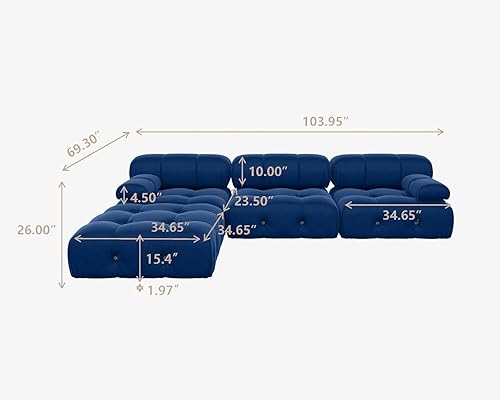 Miniatura 2 de JACH Sofá modular de 104 pulgadas, sofás de terciopelo minimalistas en forma de L, sofá cómodo convertible, sofá seccional con diván otomano