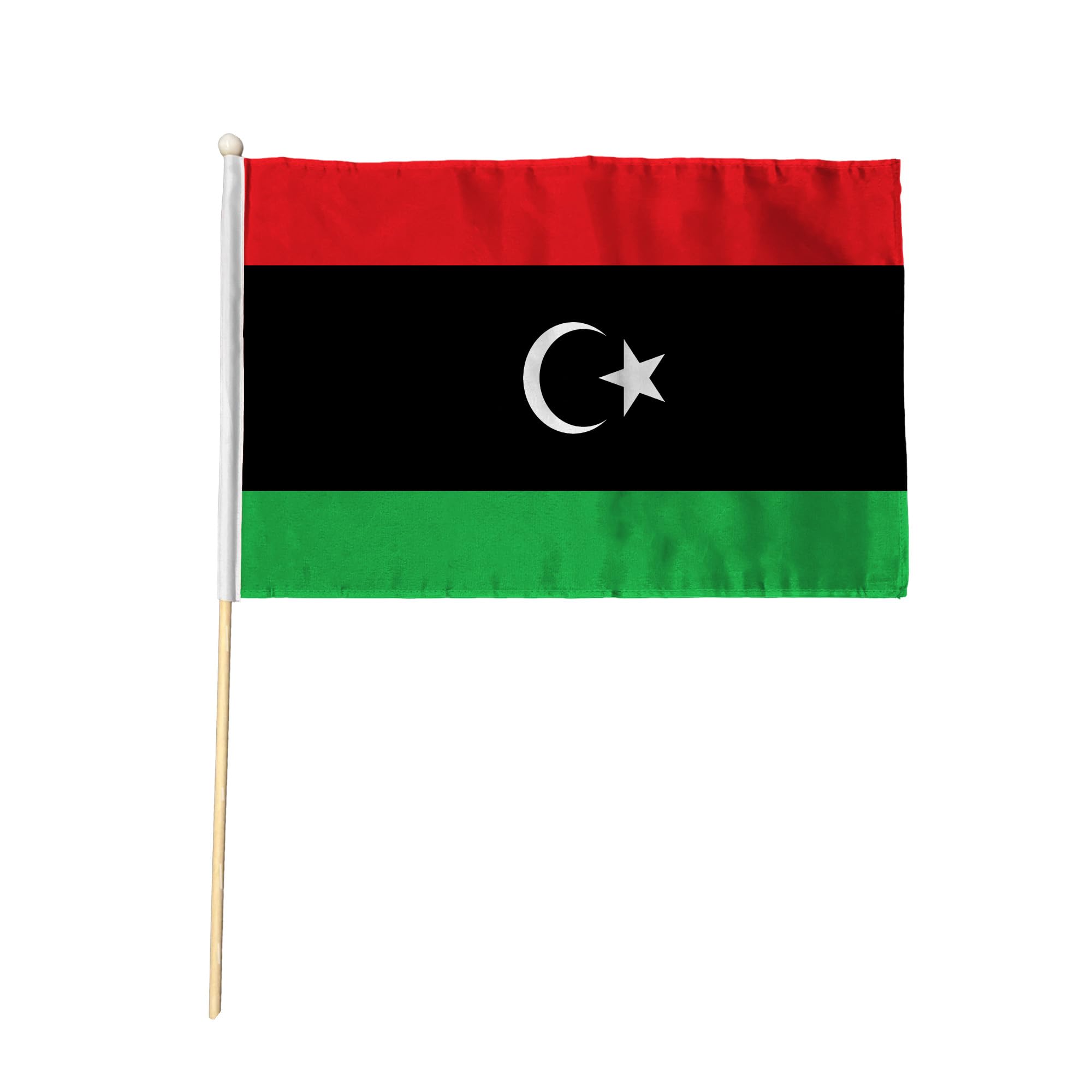 Flagtex Libya Kingdom Hand Waving Flag (18x12 Inch Large) - Premium Wooden Stick Hand Flag Big Size Natural Wood Pole Libyan Kingdom Flag Historical Design Events Celebrations