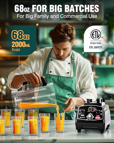 WantJoin Professional Blender, ETL listed 68oz Commercial Blender for kitchen Max 1800W High Power Home and Commercial with Timer, Smoothie Maker 2200ml for Crushing Ice, Frozen Dessert, Soup,fish - Image 4