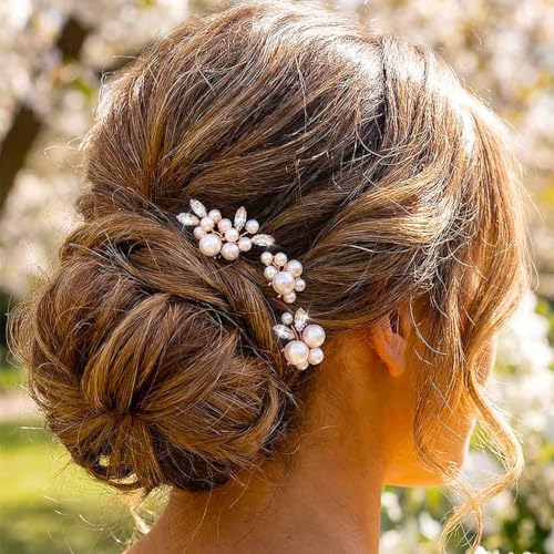 Heread Pearl Bride Wedding Hair Pins Crystal Bridal Hair Clips