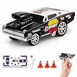 RC Drift Car 1:64 Scale, Black Die-Cast Alloy Remote Control Mini Racing Car with LED Lights, 2.4GHz High Speed Toy Car, 30 Min+ Play Time, Up to 15 km/h, USB Rechargeable Drift Car for Kids Age 8+