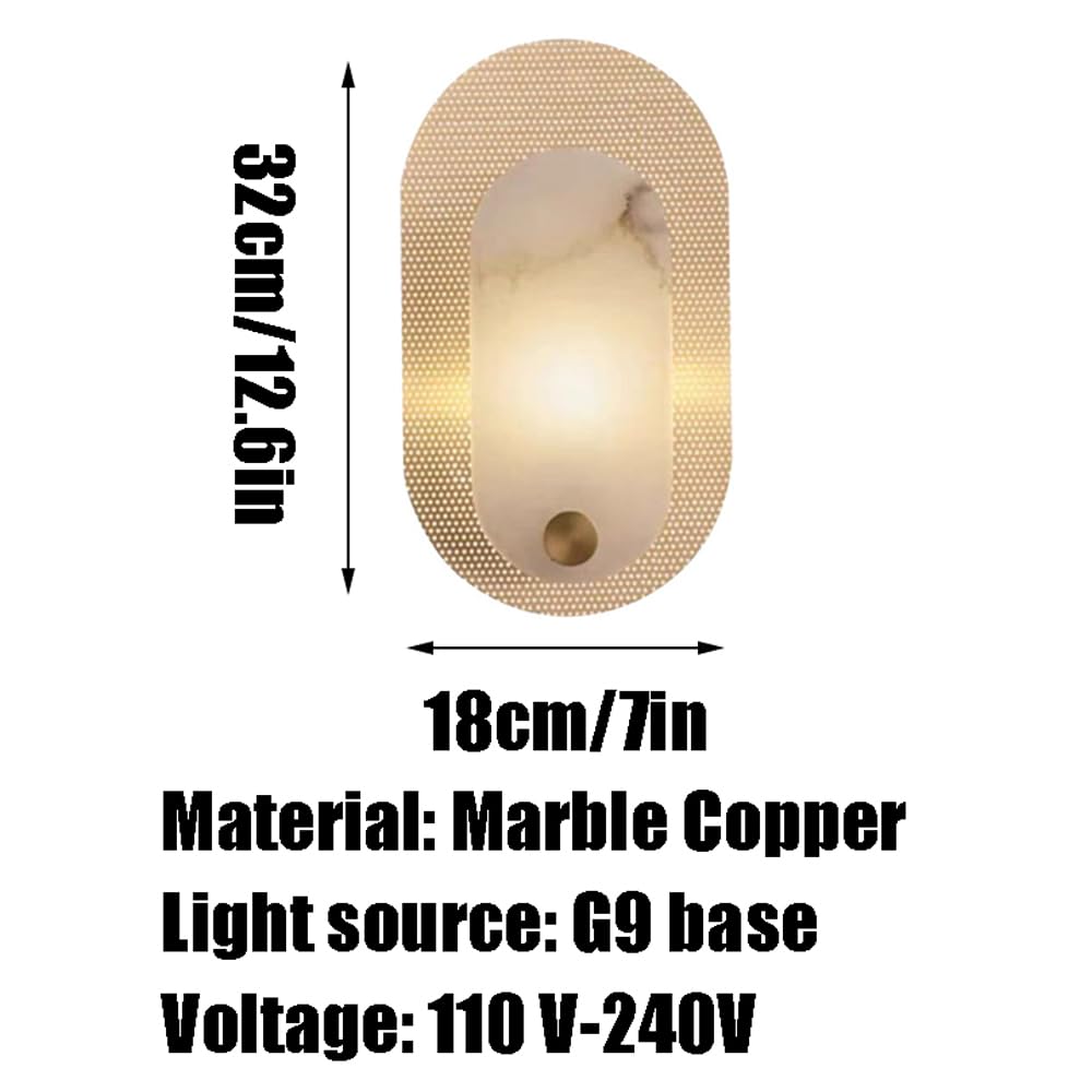 Lampada da parete in marmo e rame con personalità creativa, lampada in stile industriale nordico, applique sorgente luminosa G9, for camera letto, soggiorno, balcone