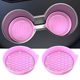 Amooca Car Cup Coaster Universal Non-Slip Cup Holders Bling Crystal Rhinestone Car Interior Accessories 2 Pack Pink