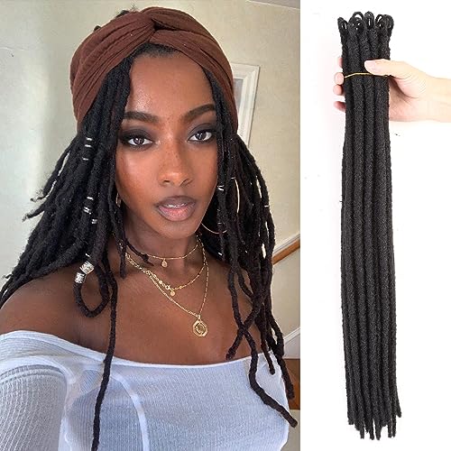HANNE Natural Black Dreadlock Extensions for Black Women and Men 10 Strands Pre-Looped Crochet Dreads Extensions for Daily or Cosplay Party (20 Inch,10 Strands)