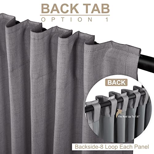Image of 100% Blackout Shield Linen Blackout Curtains for Bedroom 102 Inches Long, Back Tab /Rod Pocket Living Room Drapes, Thermal Insulated Blackout Curtains 2 Panels Set, 50 inch W x 102 inch L, Darkgray