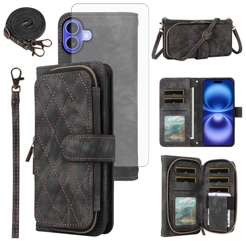 Coque iPhone 16 de protection intégrale en cuir avec verre trempé haute densité