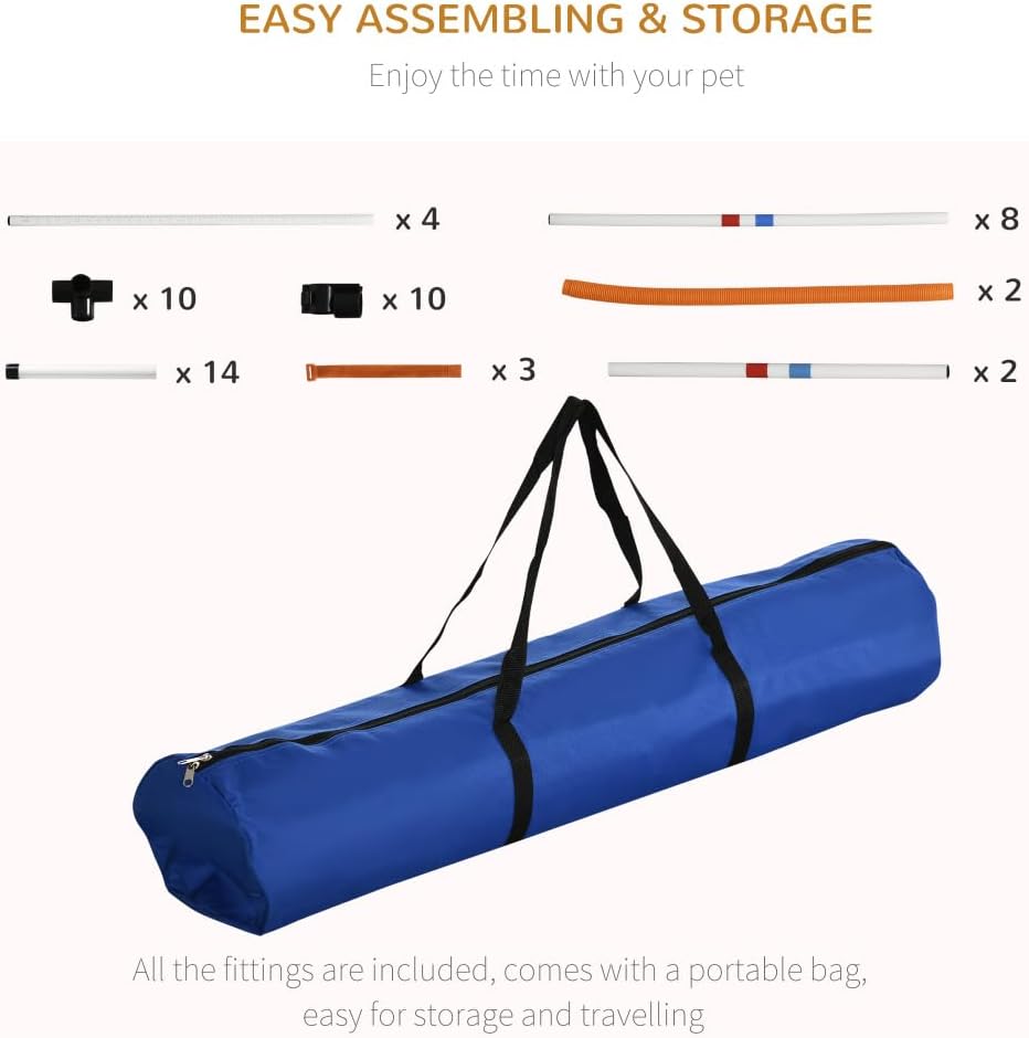 Dog Agility Training Equipment Set with Adjustable Jump Hurdle Hoop Weave Poles for Backyard Exercise and Fun Play