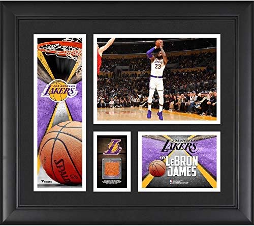 LeBron James Los Angeles Lakers Framed 15″ x 17″ Player Collage with a Piece of Team-Used Basketball – NBA Player Plaques and Collages