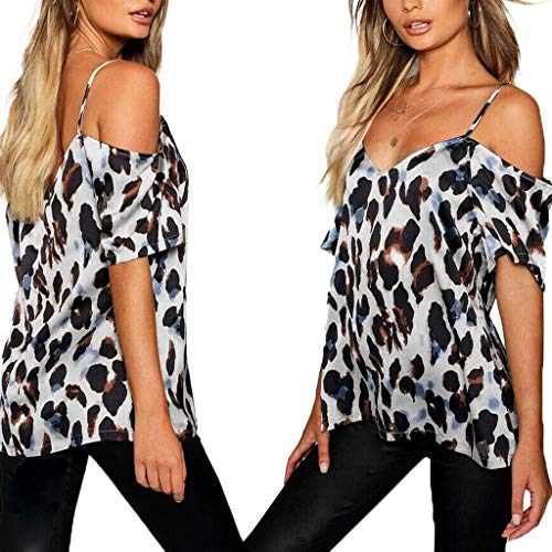 ZODOF T - Shirt Cold Ladies (S - 2XL) Blouse Leopard Summer Tops Hombro Womens Print Women's Blouse Corset Top Cover