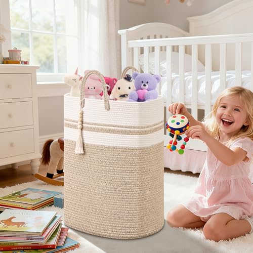 Woven Laundry Basket for Clothes, 100 L Large Rectangle Laundry Hampers, Nursery Storage Basket for Toys, Tall Dirty Clothes Hamper for Bedroom Aesthetic, Bathroom, Laundry Room by WENMER - Image 6