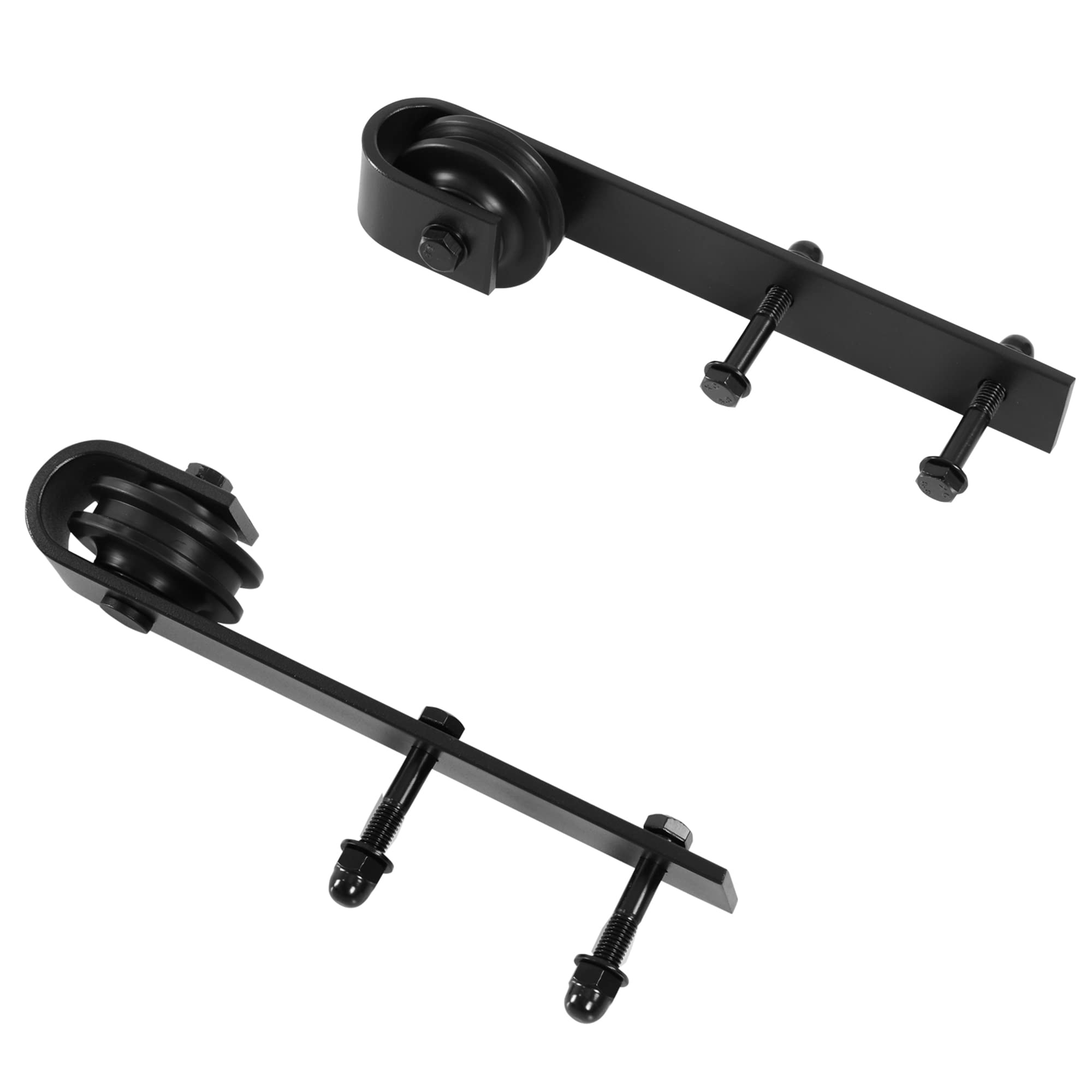 HOMCOM Juego de herrajes para puerta corredera 200 cm juego completo con rieles, rodillos, topes de riel, juego de tornillos para puerta, sistema de puerta corredera de acero al carbono negro