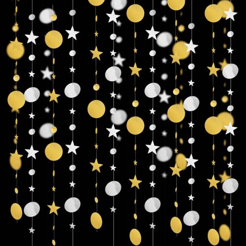 3 STK 4m Sterne Runde Girlande,Glitzer Papier Circle&stern Garland,Hängende Papier Girlande,Papiergirlande mit Reflective,für Geburtstag Festival Neues Jahr Weihnachten Hochzeit Party Hintergrund Deko